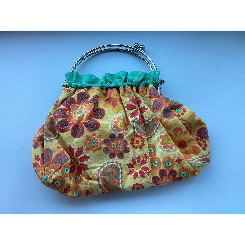 VTG Handmade Purse w/ Silver Metal Circular Handle Vibrant Colors! Boho‎